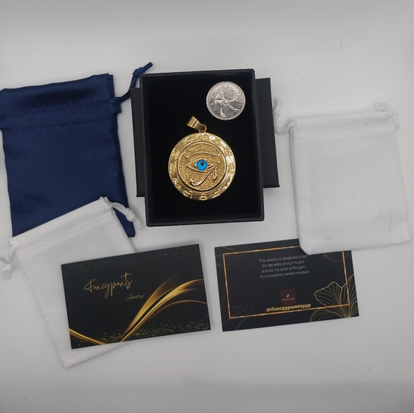 Eye Of Horus 18K Gold Plated Ra Egyptian Pendant with 18K Gold Rope Chain - Picture 10 of 10